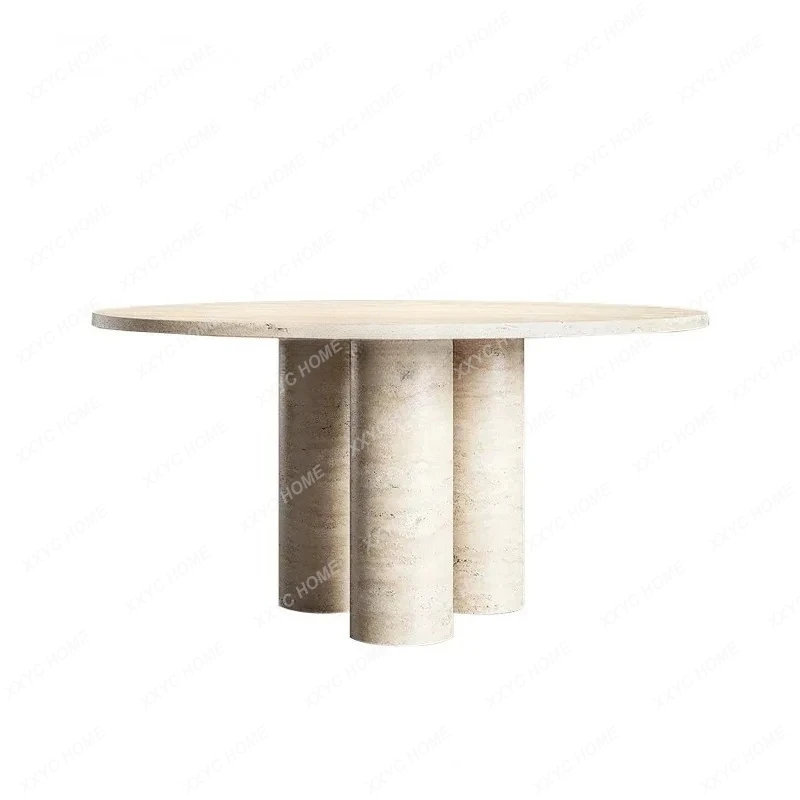 X-S Natural travertine round dining table wabi style medieval dining table HG