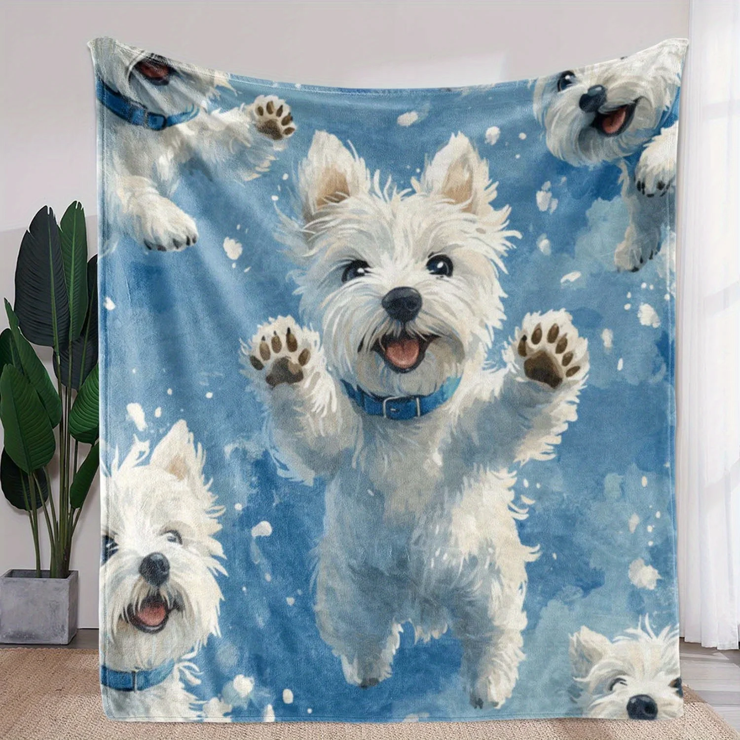 

VIKAMA Adorable West Highland Flannel Blanket Soft and Suitable for Living Room Sofas, Bedrooms, and Newborn Swaddles