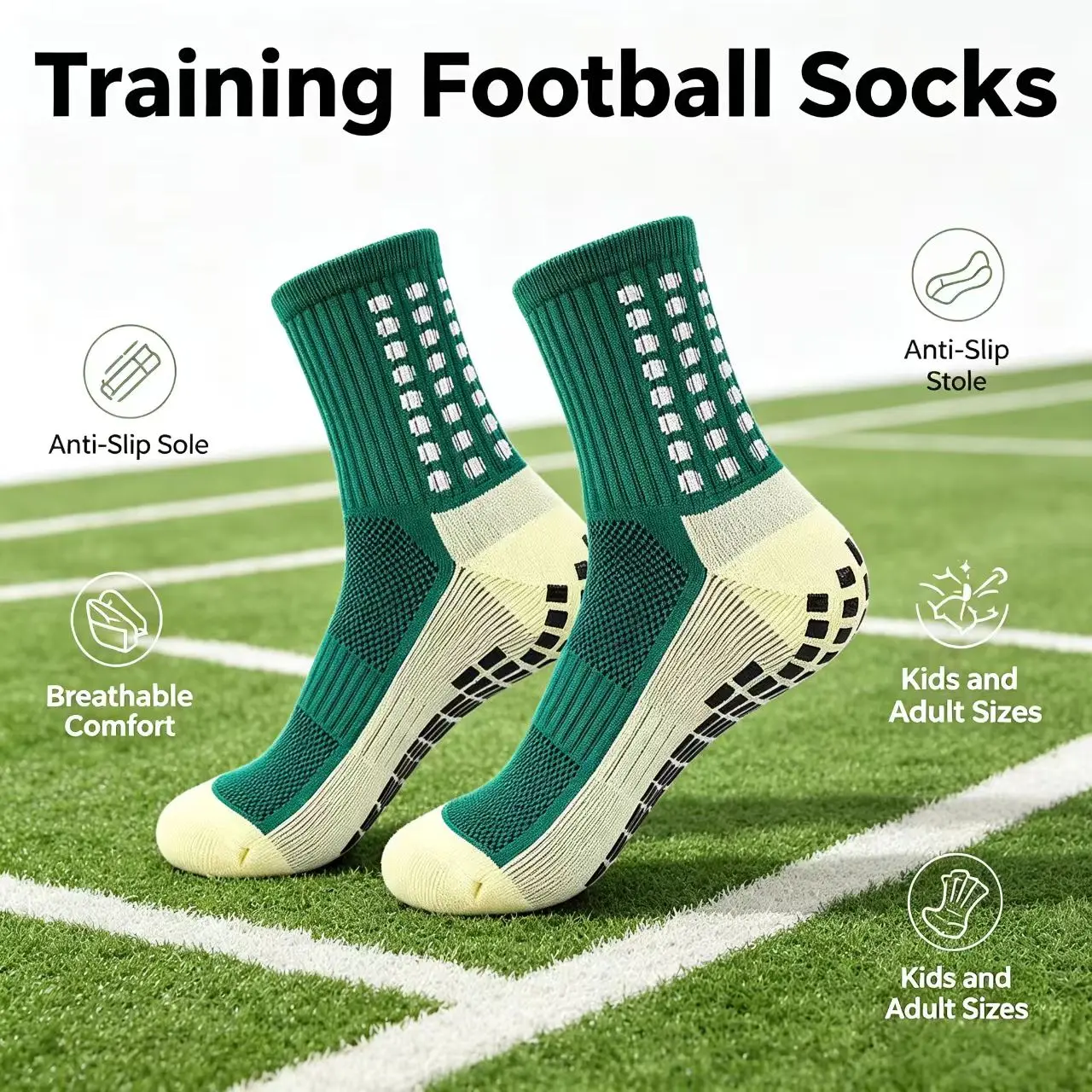 Nueva Edición 2026 Calcetines de Fútbol con Puntos de Adhesión, Diseño Antideslizante a Media Pantorrilla, Transpirables, Anti-Sudor, Amigables con la Piel, Versión para Adultos