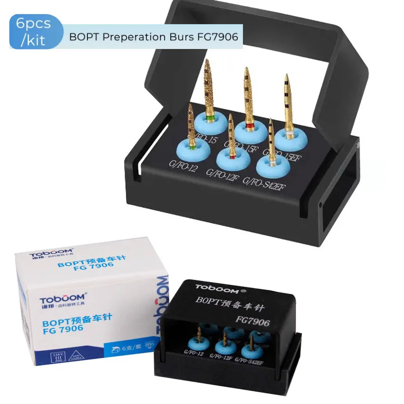 

1 Set Toboom FG7906 Dental Preparation Bur BOPT Dental Preparation Restoration Kit Full Crown Restoration Dentist Tools