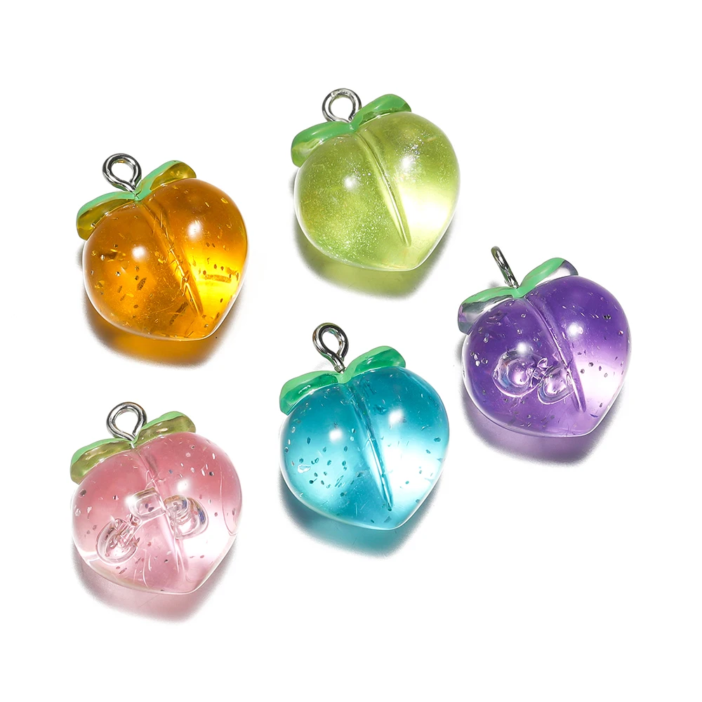 Colgante de resina con forma de melocotón para fabricación de joyas, dijes de fruta transparente para pendientes, llavero de moda DIY, accesorio para collar, 10 piezas