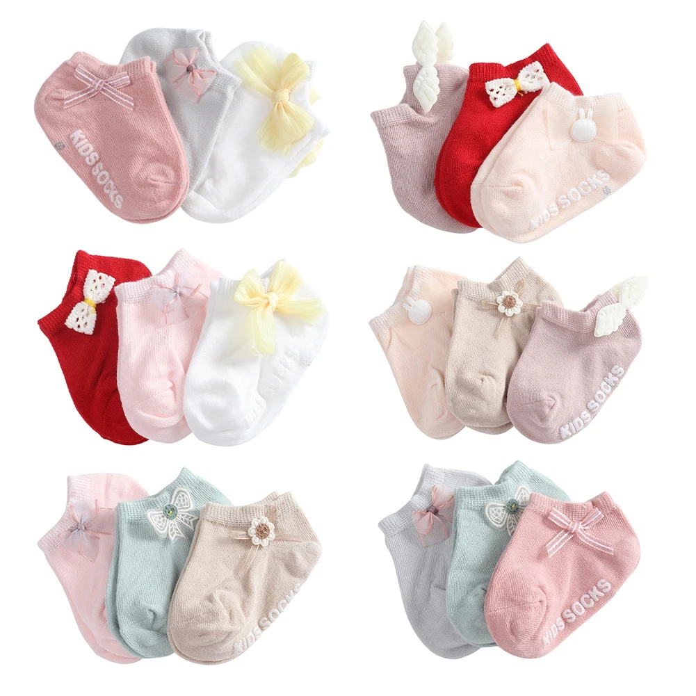 3 Pairs/lot Spring Autumn Newborn Baby Socks Cotton Anti Slip Baby Socks for Girls Infant Baby Ankle Socks 0-5 years