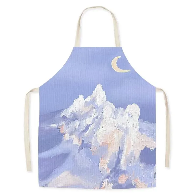 

Oil Painting Scenery Kitchen Apron for Landscape Floral Print Cooking Baking Pinafore Gardening Cleaning Art Studio Accessories