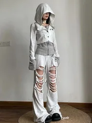 Edgy Subculture Y2K Jacket with Hooded Sweatshirts Women with American Retro Street Style and Unique Design T-Shirt Top Harajuku