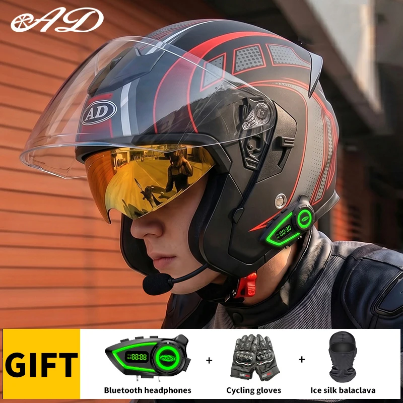 Unisex Abs Material Motorcycle Helmet with Bluetooth Casco Dot Motorcycle Helmets Cotton Lining Open Face Helmet Factory