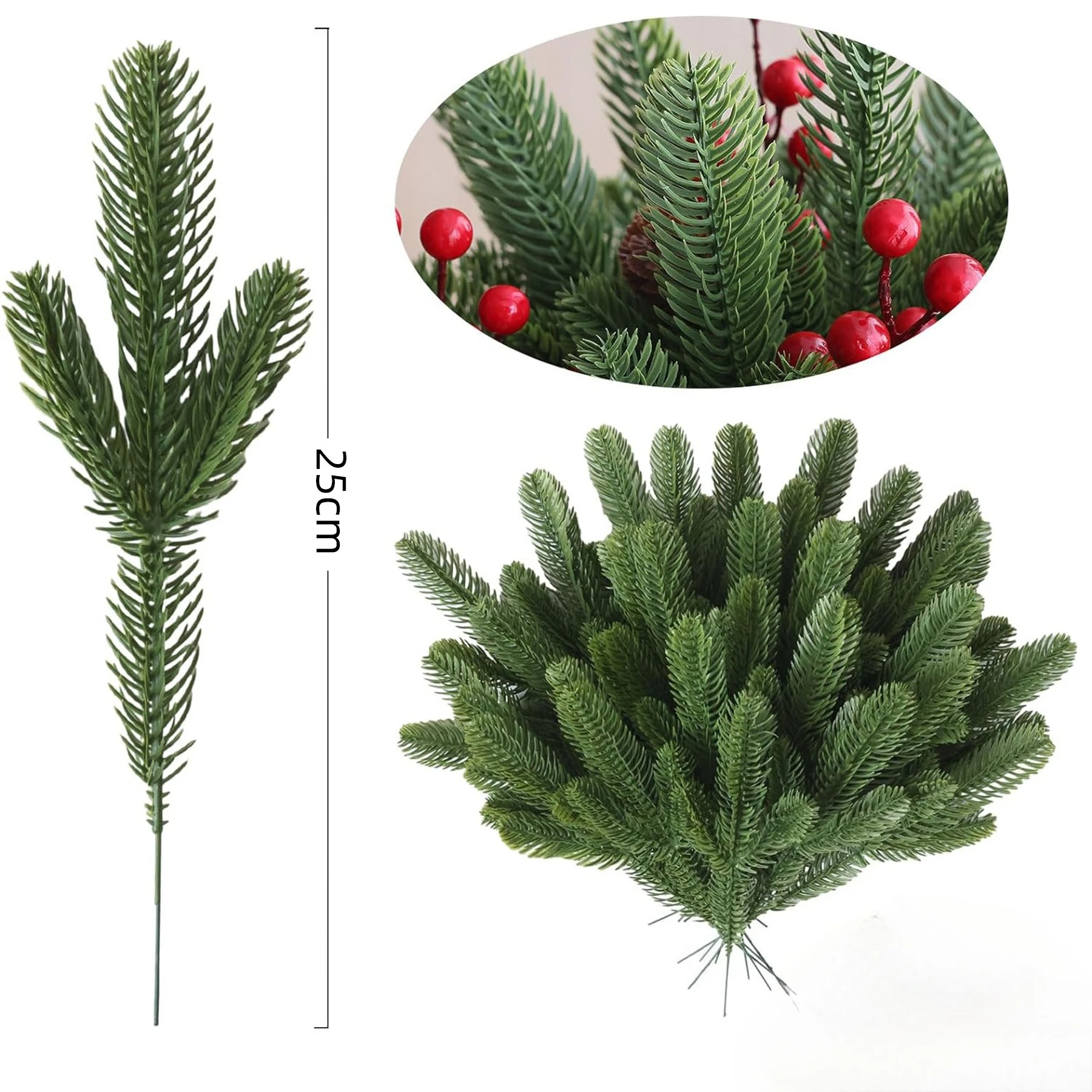 فروع الصنوبر الاصطناعي النباتات الخضراء إبر الصنوبر لإكليل إكليل عيد الميلاد تزيين المنزل حديقة غرفة الديكور عيد الميلاد