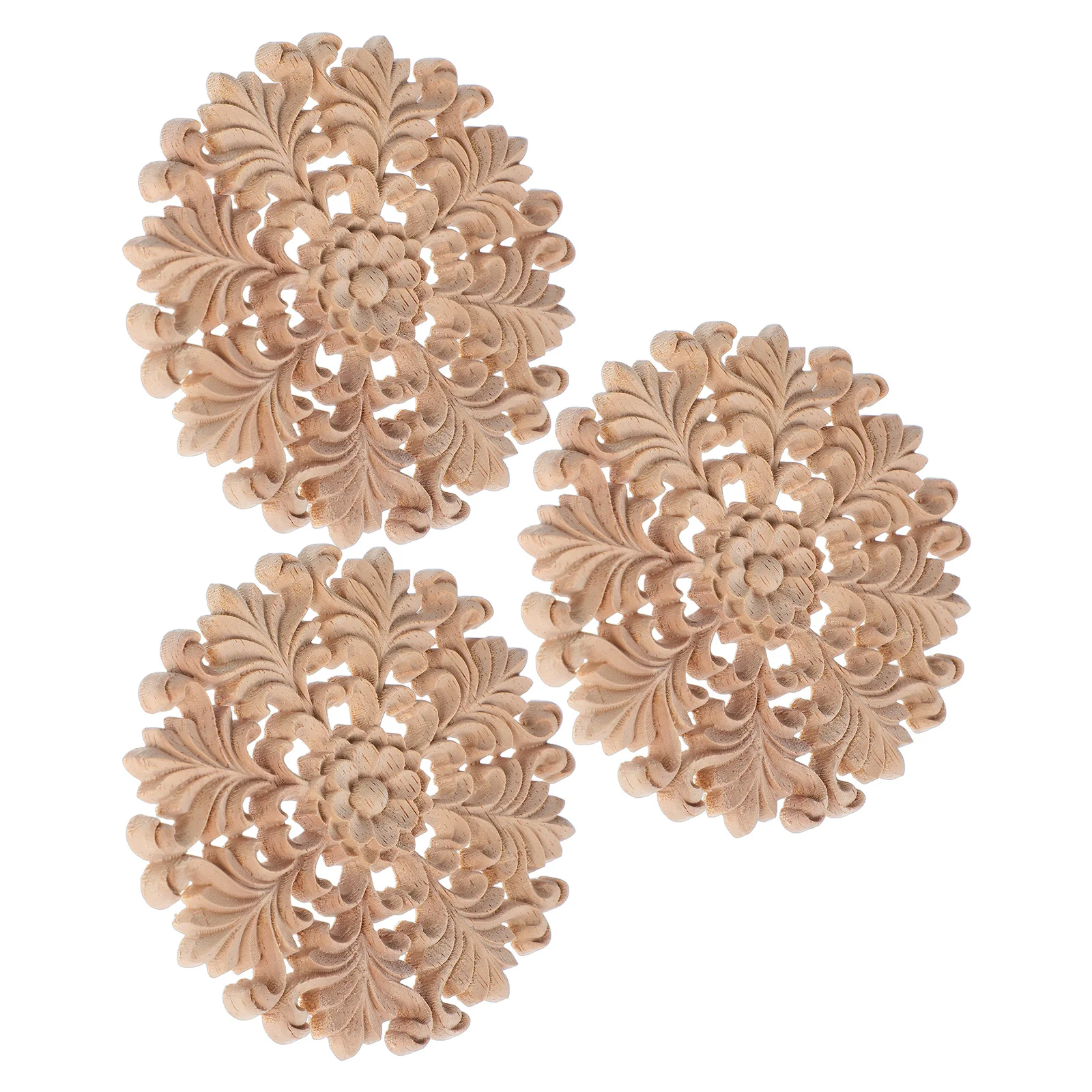 

3Pcs Wood Carved Onlay Applique European Style Unpainted Decorative Wood Applique for Furniture Cabinet Bed Wall Headboard Decor