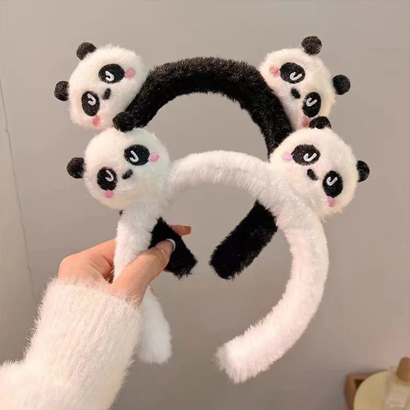 New Cute Panda Hair Bands Women Face Wash Special Non-slip Headband Cartoon Plush Wide Edge Headband Girls Hair Accessories