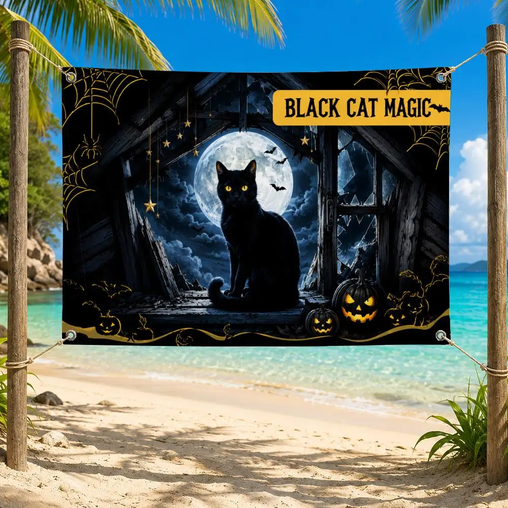 Dark Halloween Window Illustration Flags Fade Resistant Flag Washable Lightweight HD Print Indoor Outdoor All-Weather
