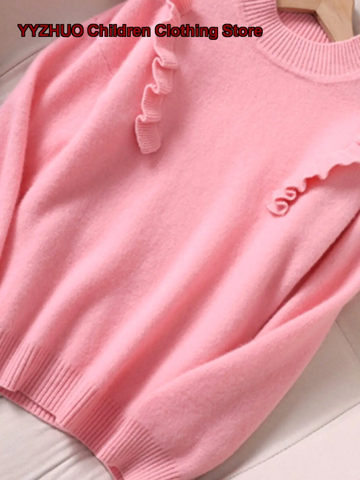 Girls Pullover Sweater Kids Autumn Winter Thin Mock Neck Knit Top Pure Color Wool Round Neck