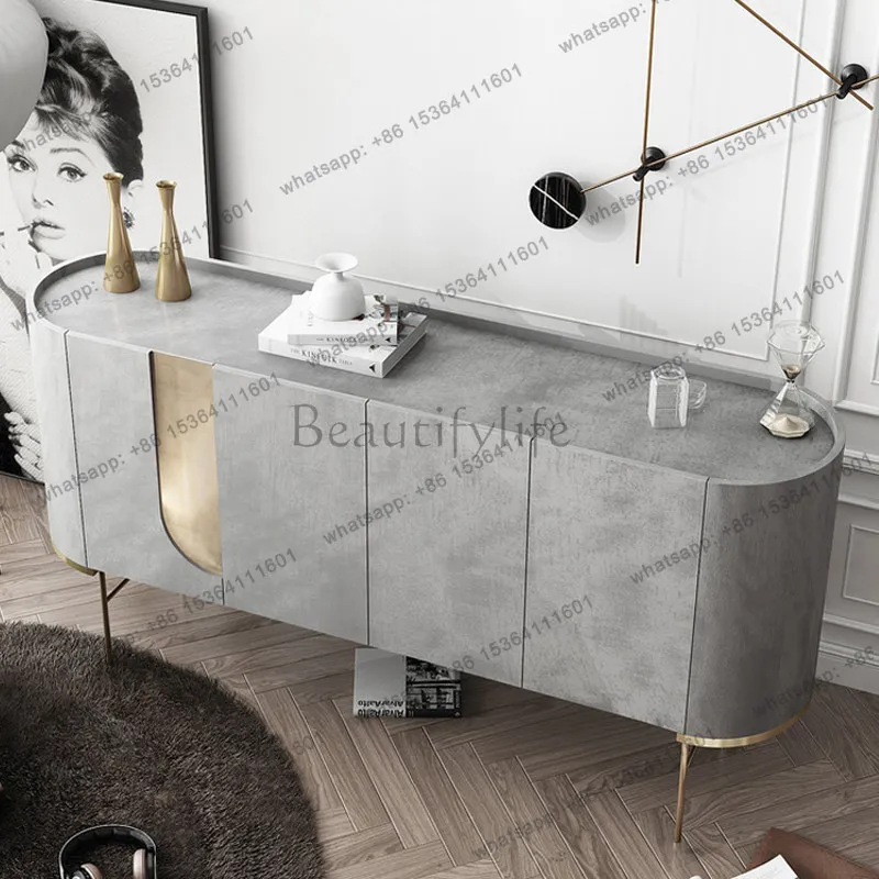 Italian light luxury style entrance storage cabinet, wabi-sabi wind advanced sense solid wood dining side cabinet