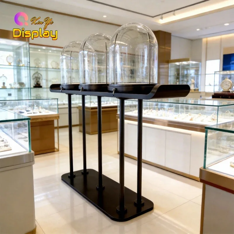 custom.High-Security Heavy-Duty Eco-Friendly Glass Dome Modern Customizable Jewelry Pedestal Metal Frame Lock High-Value Showcas