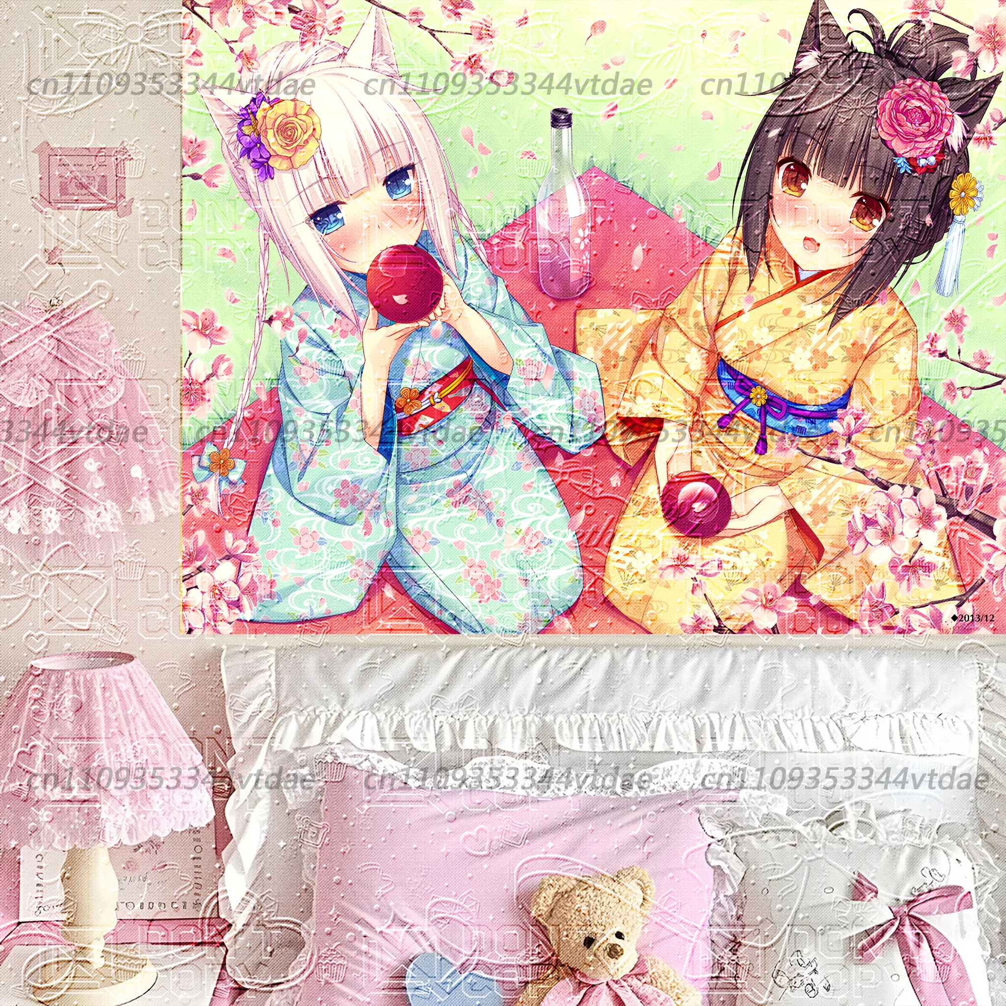 Vintage Nekopara Dessert Black & White Cat Girls Chocola Vanilla Wall Hanging Tapestry Aesthetic Room Background Cloth