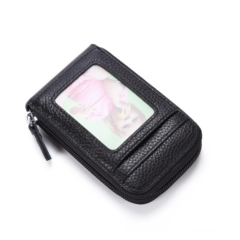 Genuine Leather Credit Card Holder RFID Blocking Accordion Small Card Case Wallet Zip Coin Purse for Women & Men