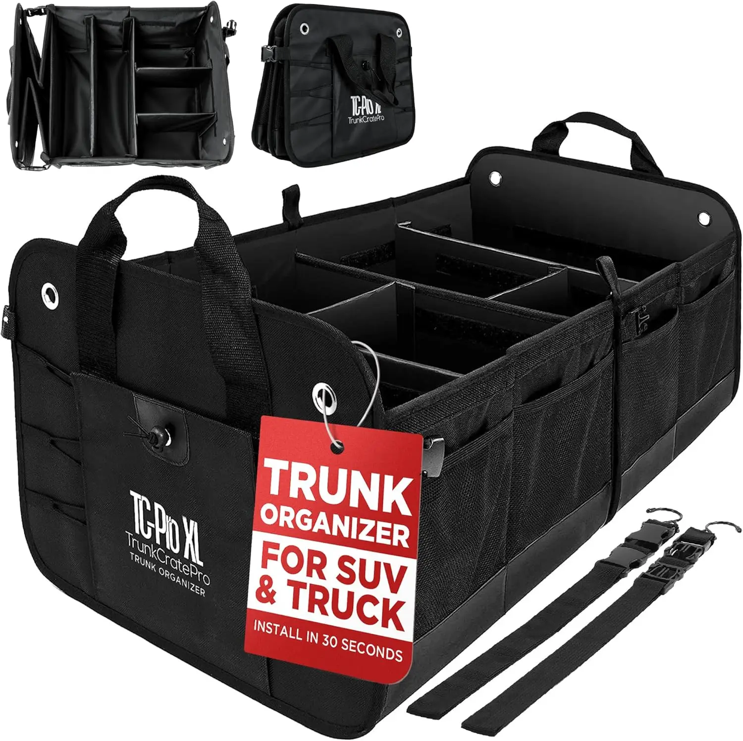 

XL Premium SUV, Truck, Car Trunk Organizer With Expandable Compartments - Lightweight Foldable Cargo Organizer