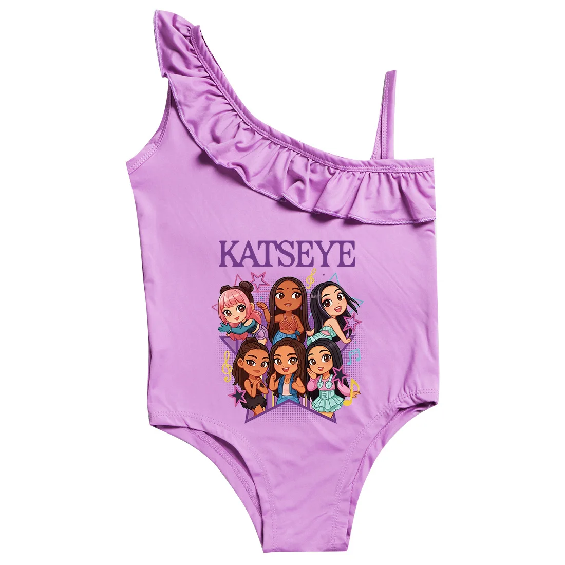 KATSEYE K-pop Swimwear Baby Girls Ruffle Swimsuit Kids One Piece Bathing Suit Children Cartoon BeachWear Girl Summer Bodysuit