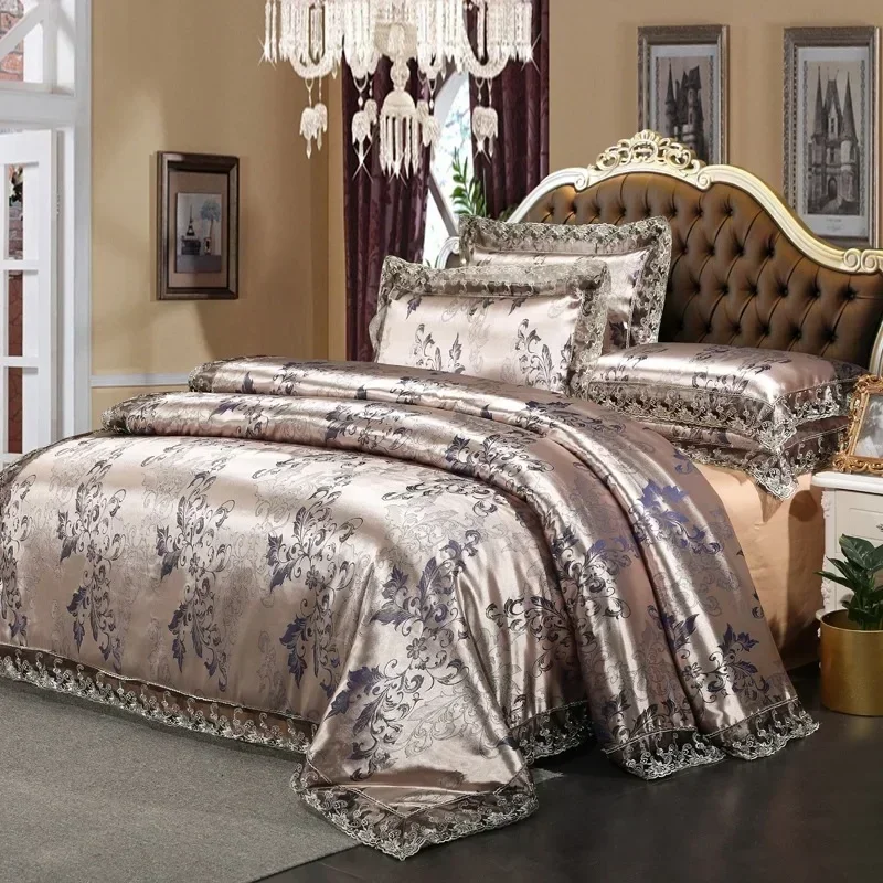 Luxury Jacquard Bedding Set Queen King Size bed set 4pcs Duvet Cover Bed Sheet Pillowcases Home Textiles 40 colors