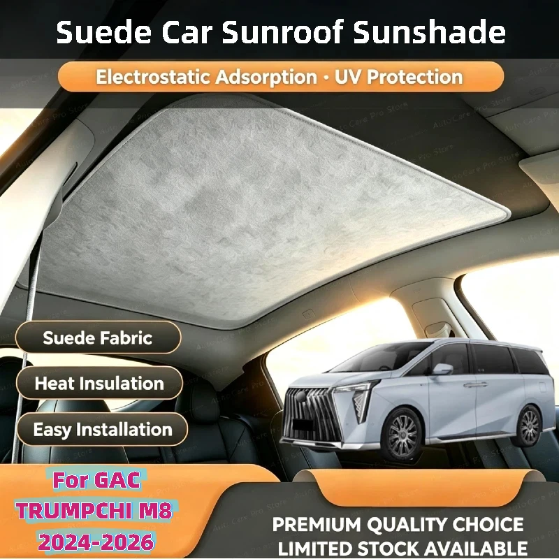 Car Suede Fabric Anti-uv Electrostatic Adsorption Sunroof Sunshade For GAC TRUMPCHI M8 2024-2026 Auto Heat Insulation Skylight