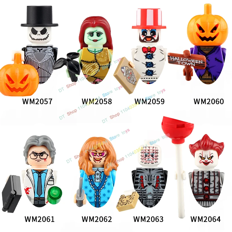 NEW Halloween Horror Movies Series Clown Building Blocks Figures Accessories MOC Toys For Children Gift N117-124 WM6101 WM6102