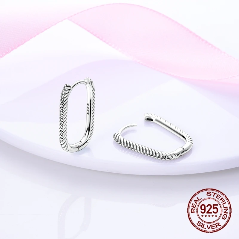 925 Sterling Silver Twisted Rope Oval Hoop Earrings for Women Textured Cable Huggie Hoops Jewelry Trendy Daily Wear Gift