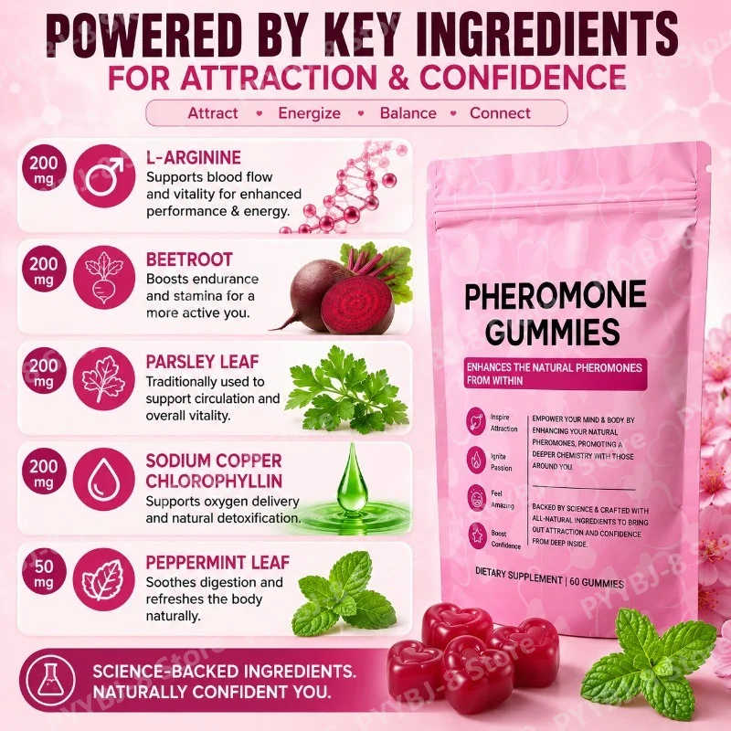 Pheromone Gummies for Women Strawberry Flavor Daily Balance Energy in The Body and Wellness Support Plant-Based 60 Soft Chews