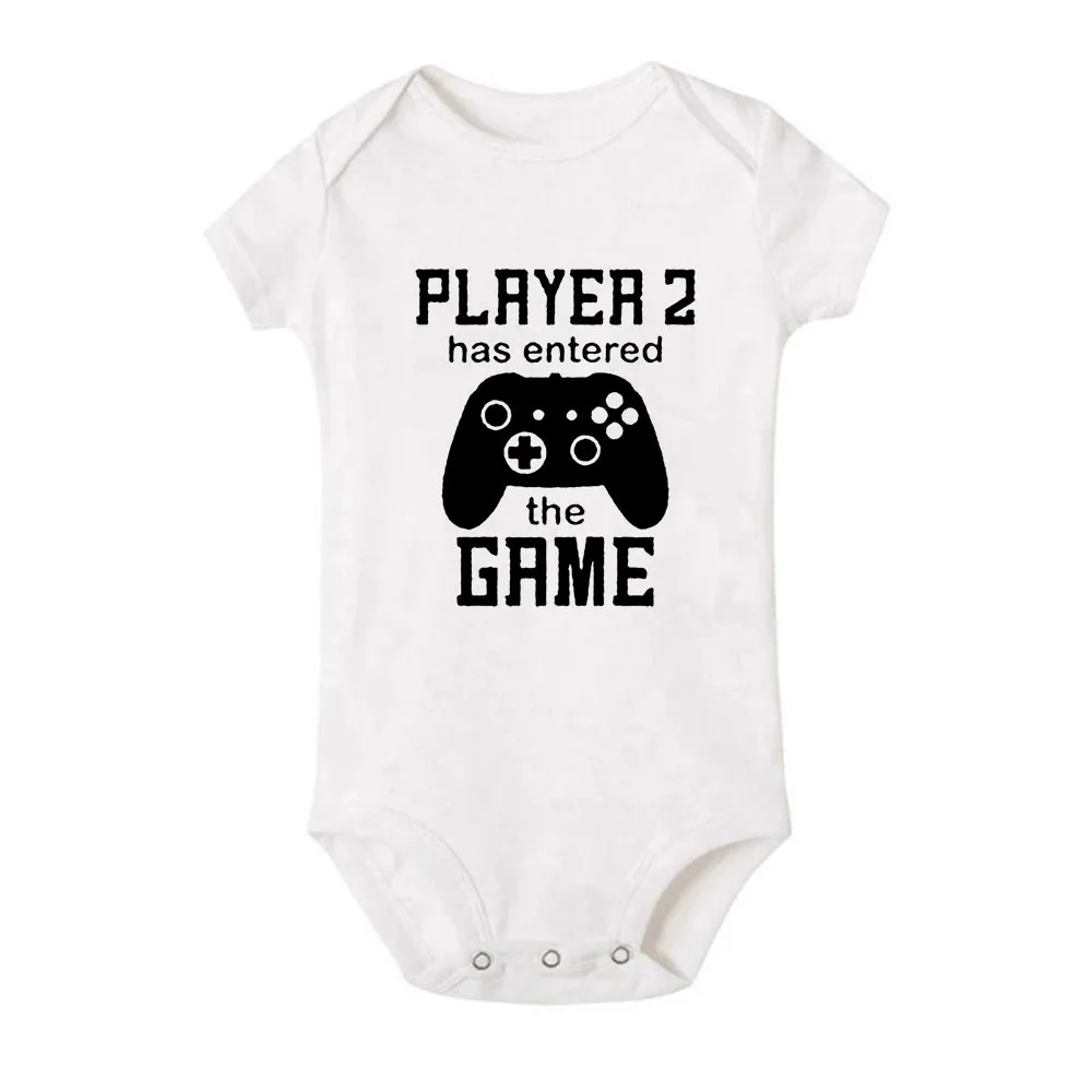 Baby Romper Pregnancy Announcement Gift Player 2 Enter Game Leveled Up To Dad T Shirts Daddy and Son Matching Family Funny Tee