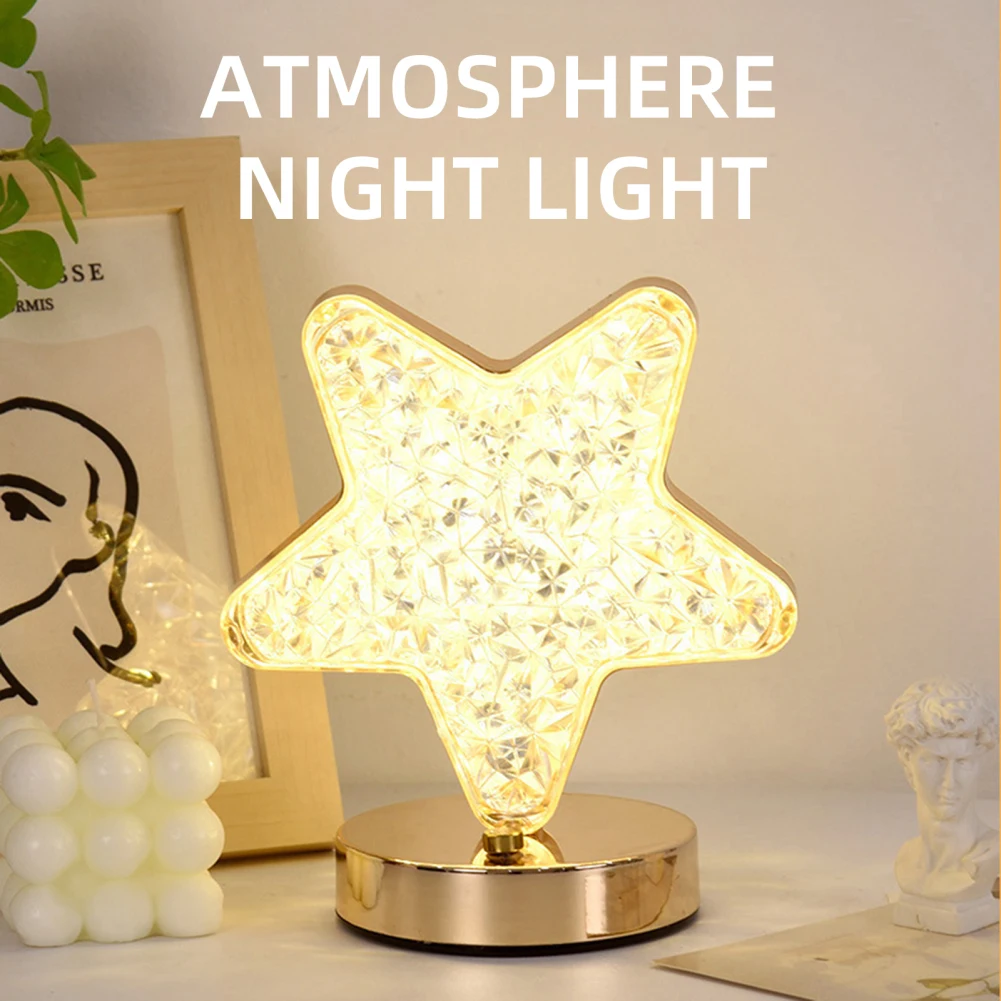 Rechargeable Night Lights with Brightness Adjustment 3 Color Change Touch Switch Moon Light Stars Table Lamp for Home Decor