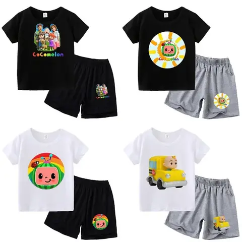 Cocomelons Summer Kid Clothes Set Baby Boy T-Shirt Pant Girl Short Sleeve Suit Toddle Children Clothe Suit Outfit Birthday Gifts