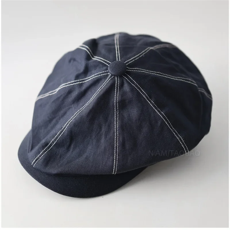 Vintage Contrast Stitching Newsboy Cap Women Men Adjustable Octagonal Hat British Style Beret Spring Summer Artist Cap