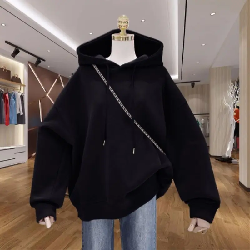 เสื้อฮู้ดผู้หญิง สไตล์ลำลอง ทรงไม่สมมาตร ใส่สบาย หลากสี ครึ่งตัว ดีไซน์มหาวิทยาลัย สำหรับวันหยุด สง่างาม ประดับลายสวยงาม ใส่ได้ทุกฤดู