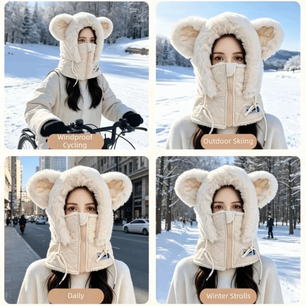Thick Winter Balaclava Hat Windproof Fleece Lined Full Face Neck Warmer Faux Fur Trim Unisex Design Ear Protection Hat Winter