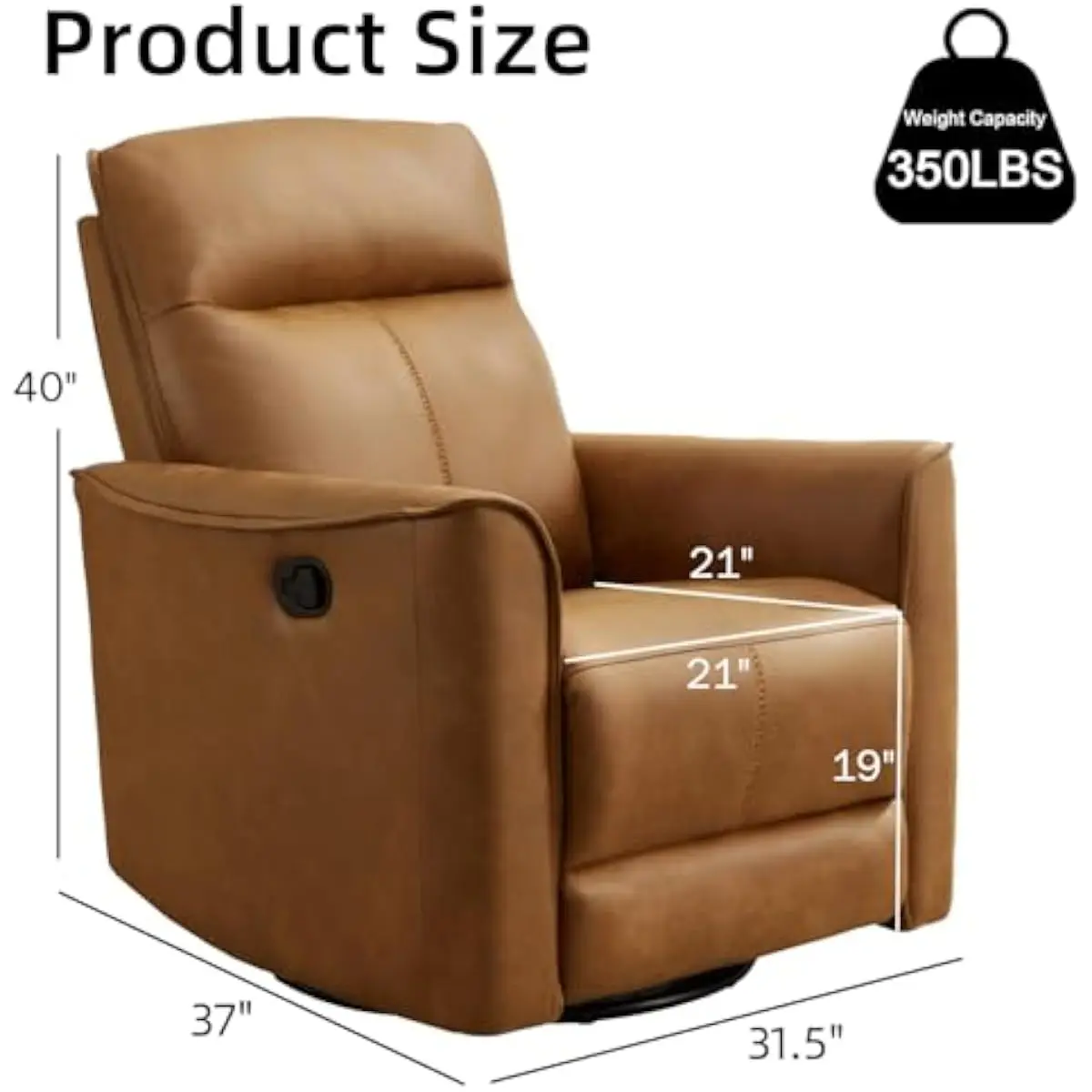Swivel Glider Rocker Recliner with 360° Rotation and 30° Gentle Rocking Motion, Adjustable Backrest 100°–150°, Breathable Leatha