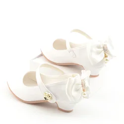 Children High Heel Girls Leather Shoes Bowkno Princess Shoes for Kids Performance Dress Student Show Dance Girls Sandals 27-38