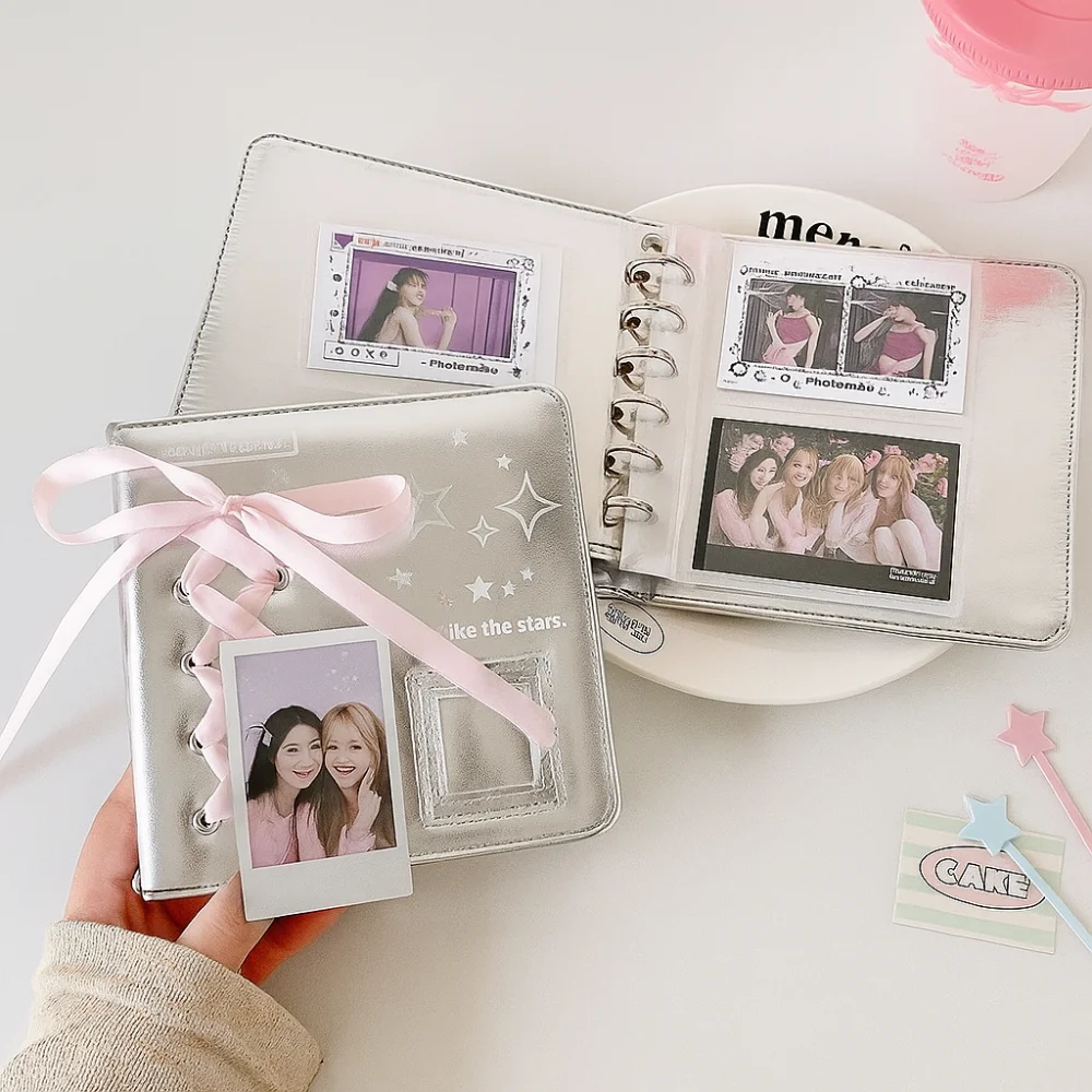 

Balletcore A5/A7 Binder Notebook Cover Bow Korean Style Loose Leaf Photo Album Cover Silk Ribbon 6 Ring Binder Photocard Cover