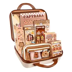 Kawaii Capybara Stationery Set Notebook, Stickers Cute Back-to-School Supplies Pencil Sharpener Ruler, Pencil, Pen Case