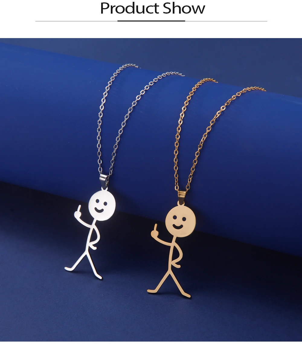COOLTIME Lustige Mittelfinger Stickman Halskette Edelstahl Hip Hop Doodle Anhänger Halskette für Frauen Männer Punk Schmuck Geschenk – Detail 7