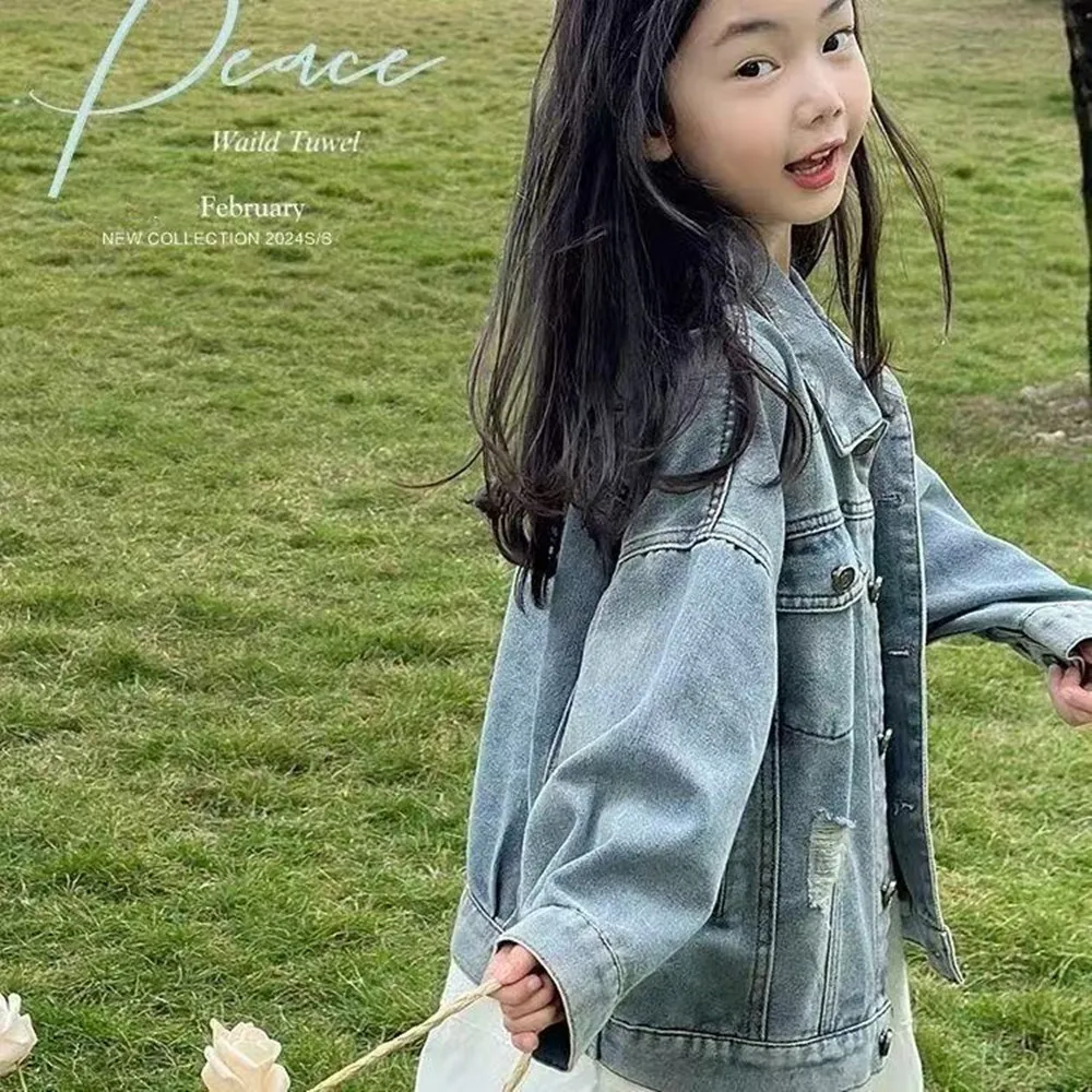 

4-12 Years Girls Casual Denim Jacket Spring and Autumn New Children's Fashion Jacket Korean Version Baby Loose Coat 110-160cm