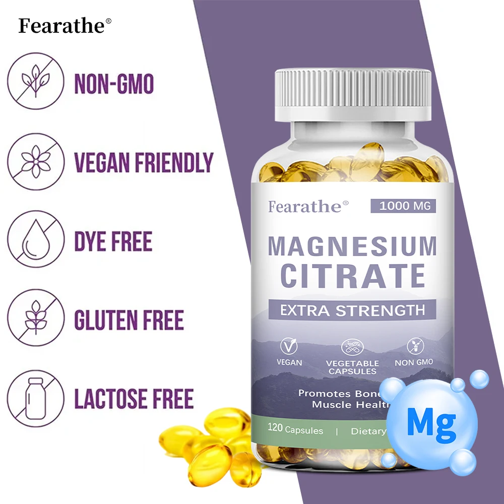 Magnesiumcitraat 1000 mg - Dietaire supplement om spierontspanning te bevorderen, het zenuwstelsel, bot en hart te ondersteunen - 120 capsules