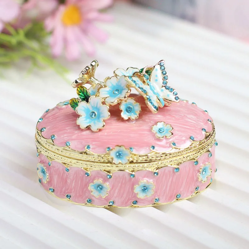 Handmade Enamel Colored Drawing Flower Butterfly Jewel Case Jewelry Storage Box Metal Handicraft Home Furnishing Articles