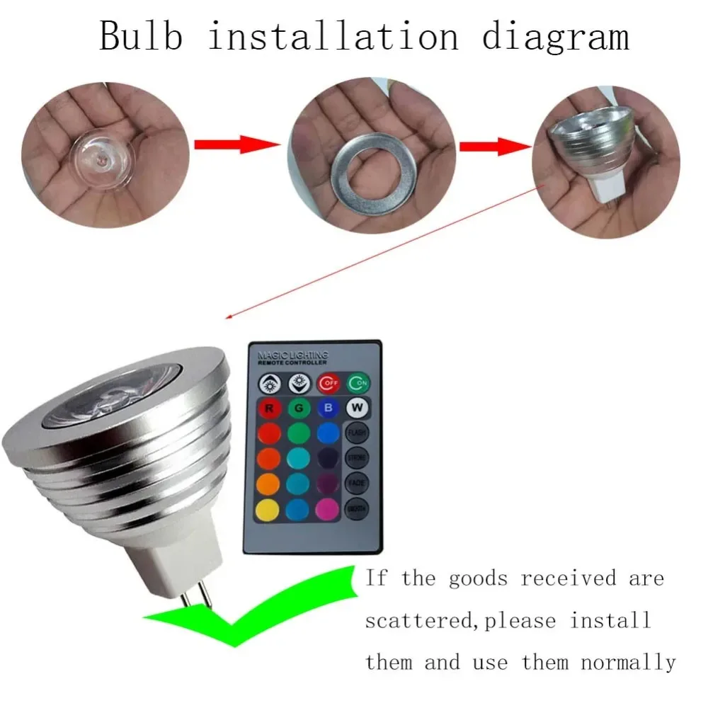 Mới Nhất MR16 3W RGB Bóng Đèn Pha LED RGB 16 Đổi Màu + Tặng 24 Phím Điều Khiển Từ Xa AC/DC 12V