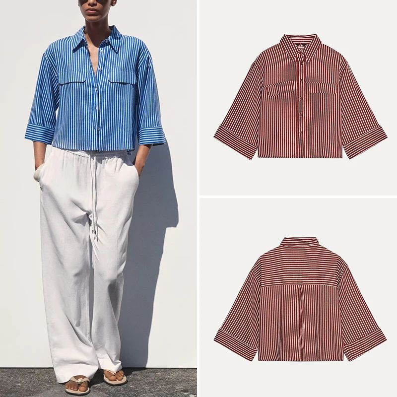 

Summer 2025 Women's Casual irt Wide Sve Turn-down Collar Versatile mat Sle Long Sve Polyester Fiber Z