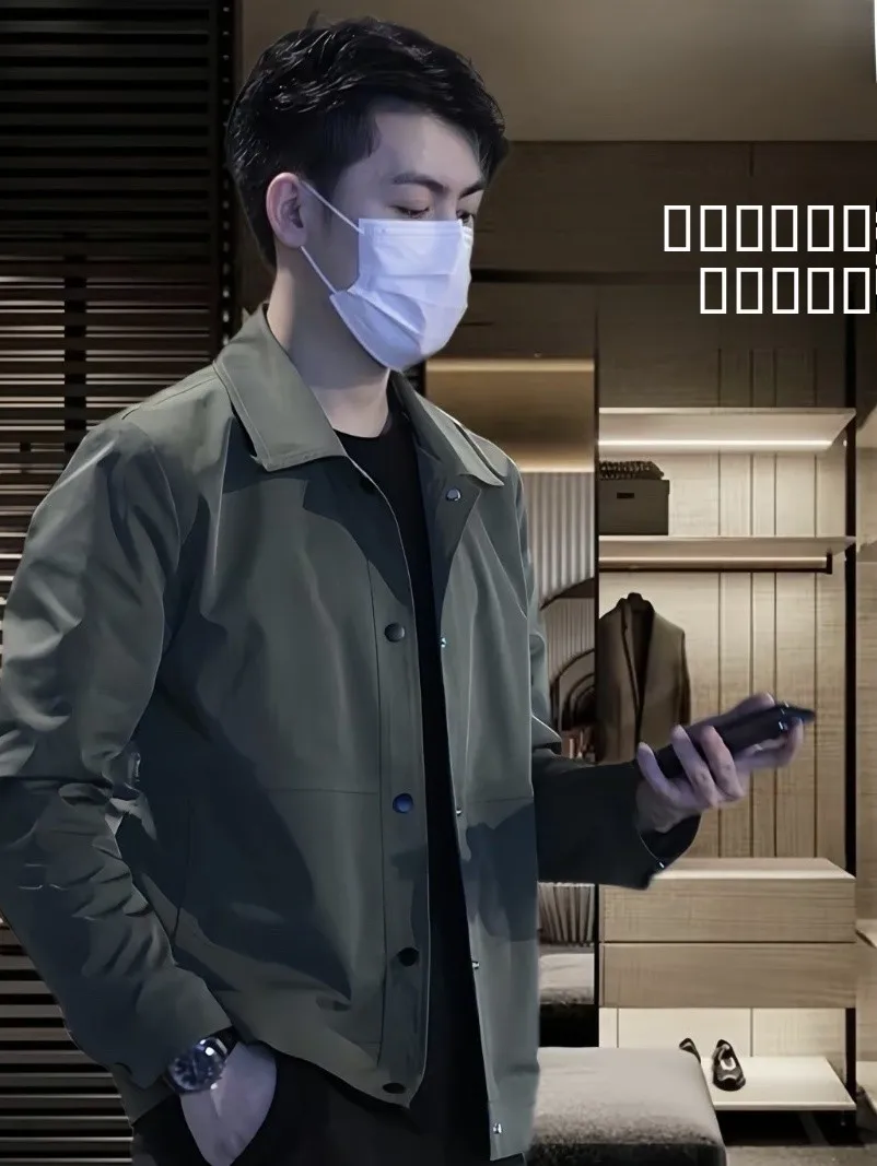 

New Spring Autumn High End Simple Men's Jaet Casual Slim Fit Collar Top Faionable Pure Color Leisure Turn down Collar irt