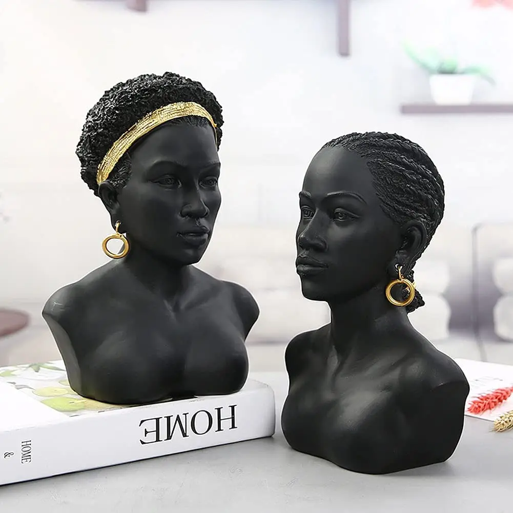 African Art Sculptures Creative African Lady Black Bust African American Statue Resin Crafts Desktop Ornaments Modern Home Decor