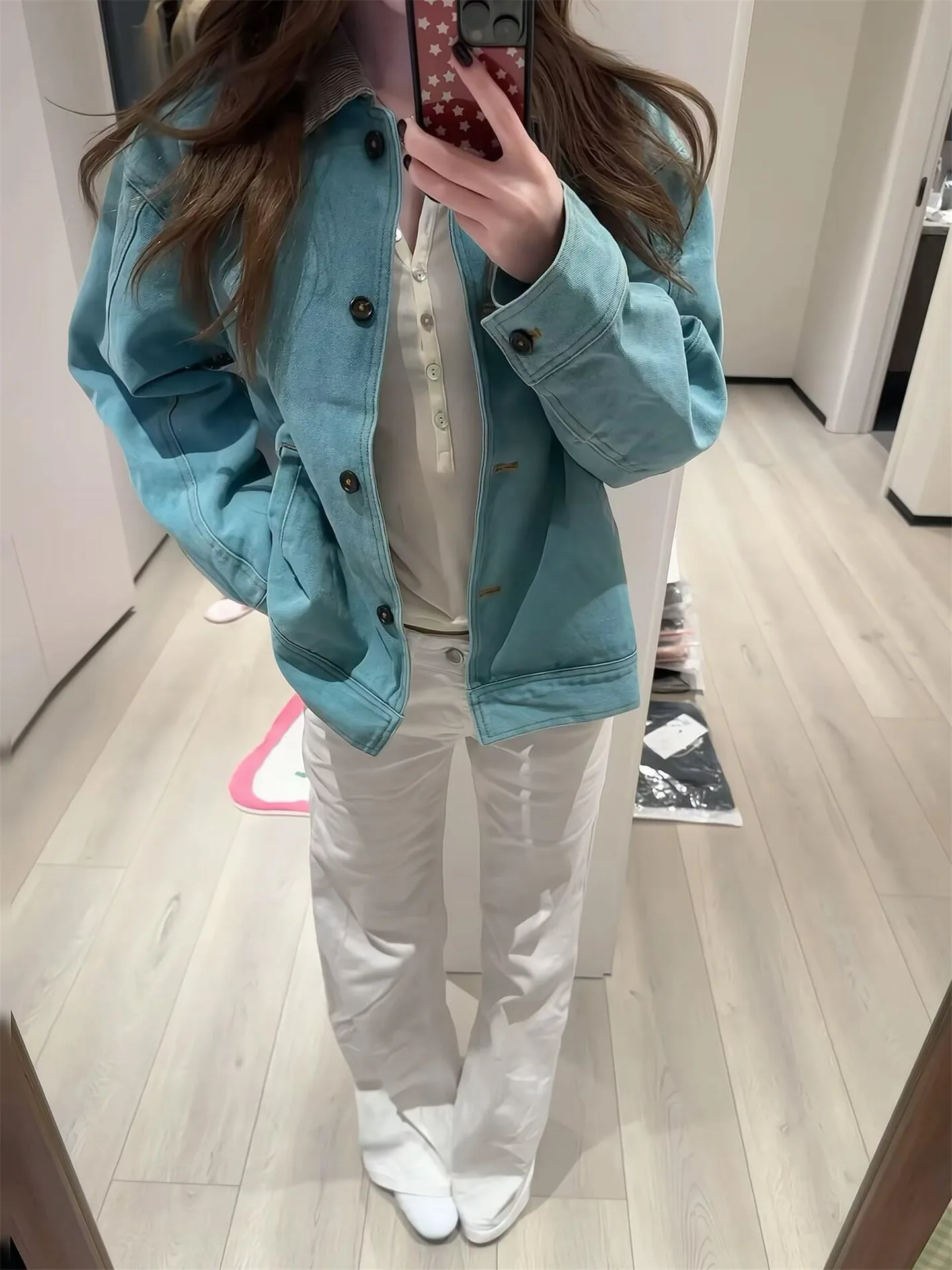 

American Retro White Slim Straight Leg Jeans Women's Loose Slimming Taller Extended Casual Pants Cotton Low Waist Button Closure