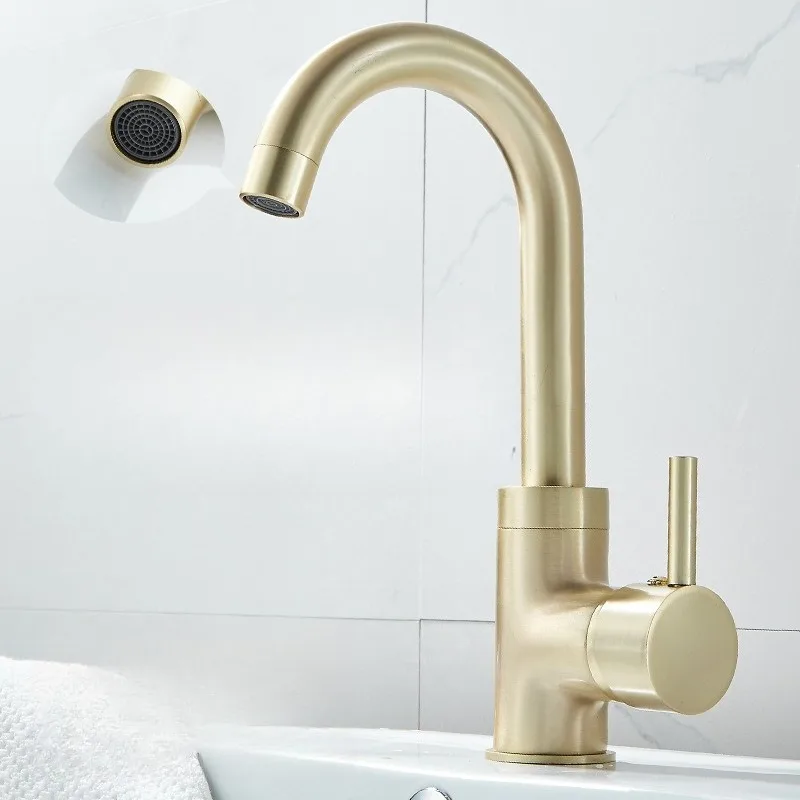 Brushed Gold Basin Faucet, Washbasin, Sink, Bathroom, Retro Single Hole Hot and Cold Dual Control Faucet for Home Use
