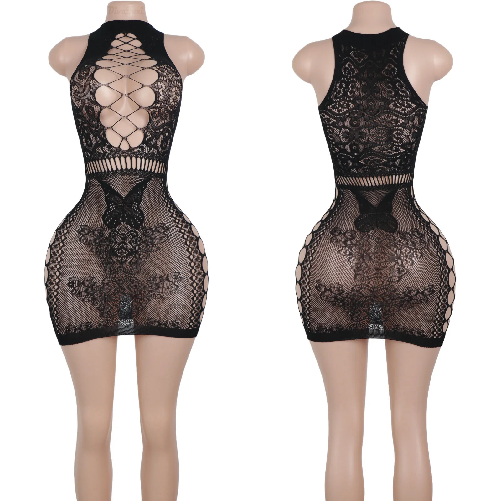 Body a rete esotico a vita alta Abito sexy da flamenco con bottino Abiti da spogliarellista Lingerie Abbigliamento da ballo elastico all'ingrosso per ragazze