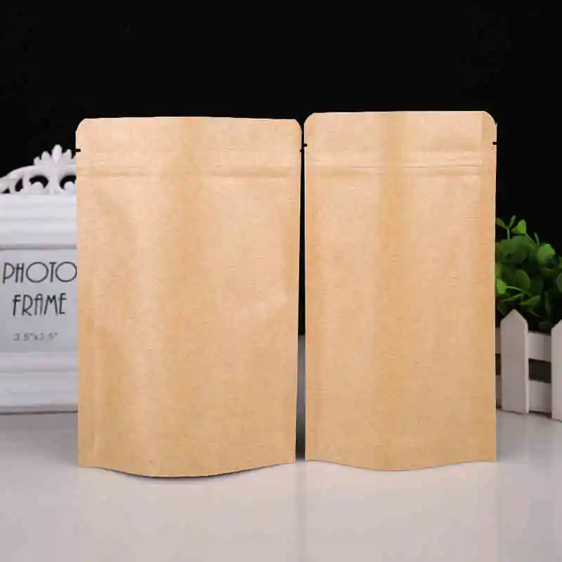 100pcs Kraft Paper Ziplock Bag High Barrier Kraft Paper Zipper Coffee Bag Stand up Aluminum Foil Mylar Packaging  Pouches