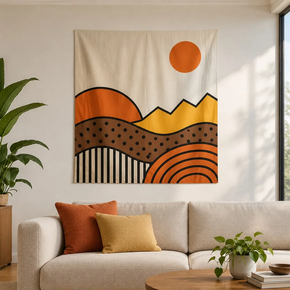 VIKAMA Bold Outline Geometry Layered Bands Tapestry Wall Hanging, Postmodern Wall Decor Tapestries for Study Living Room Bedroom