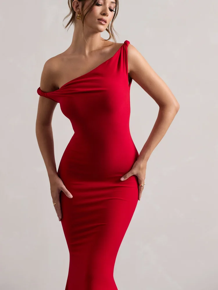 Moda mujer Sexy ceñido al cuerpo vestido de noche con cuello oblicuo elegante fuera del hombro sin mangas vestidos largos de fiesta nueva ropa de Color sólido