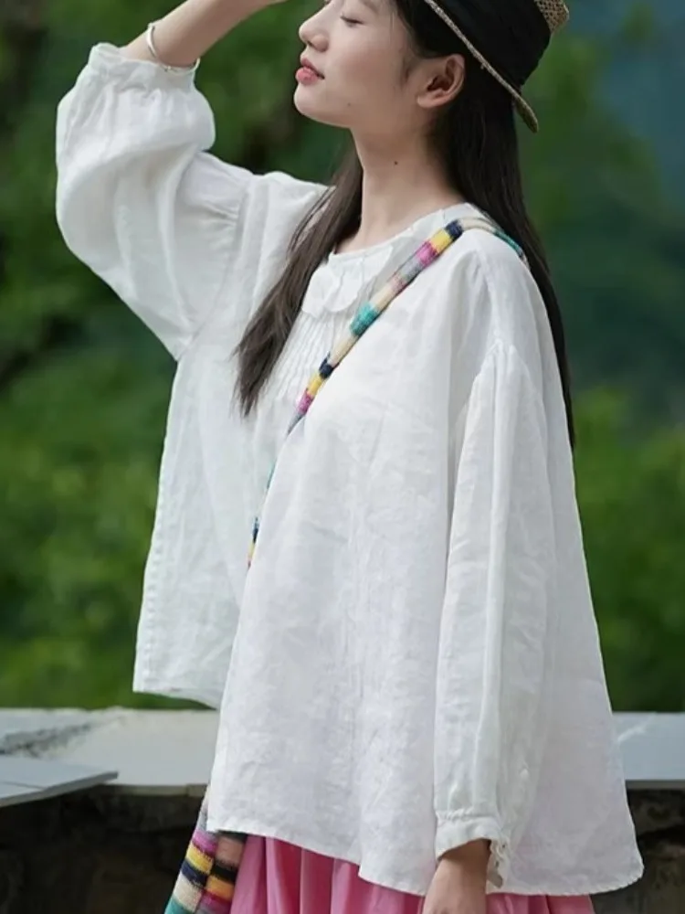 2026年早春 レディース コットンリネン irt 花柄襟 インナーウェア 多用途 日本製 スレ アーティスティック レイヤリングトップ